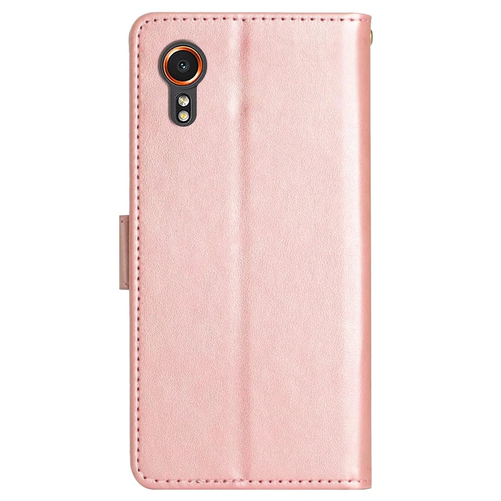 For Samsung Galaxy Xcover7 Case Leather Wallet Stand Phone Cover Butterfly Pattern - Rose Gold - 7