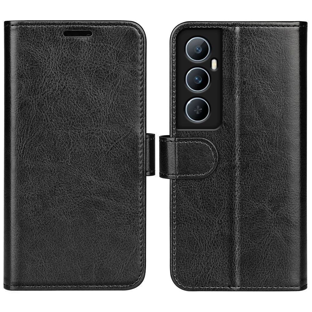 For Realme C65 4G Case Crazy Horse Texture Leather Folio Cover - Black - 1