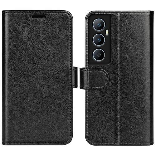 For Realme C65 4G Case Crazy Horse Texture Leather Folio Cover - Black - 1
