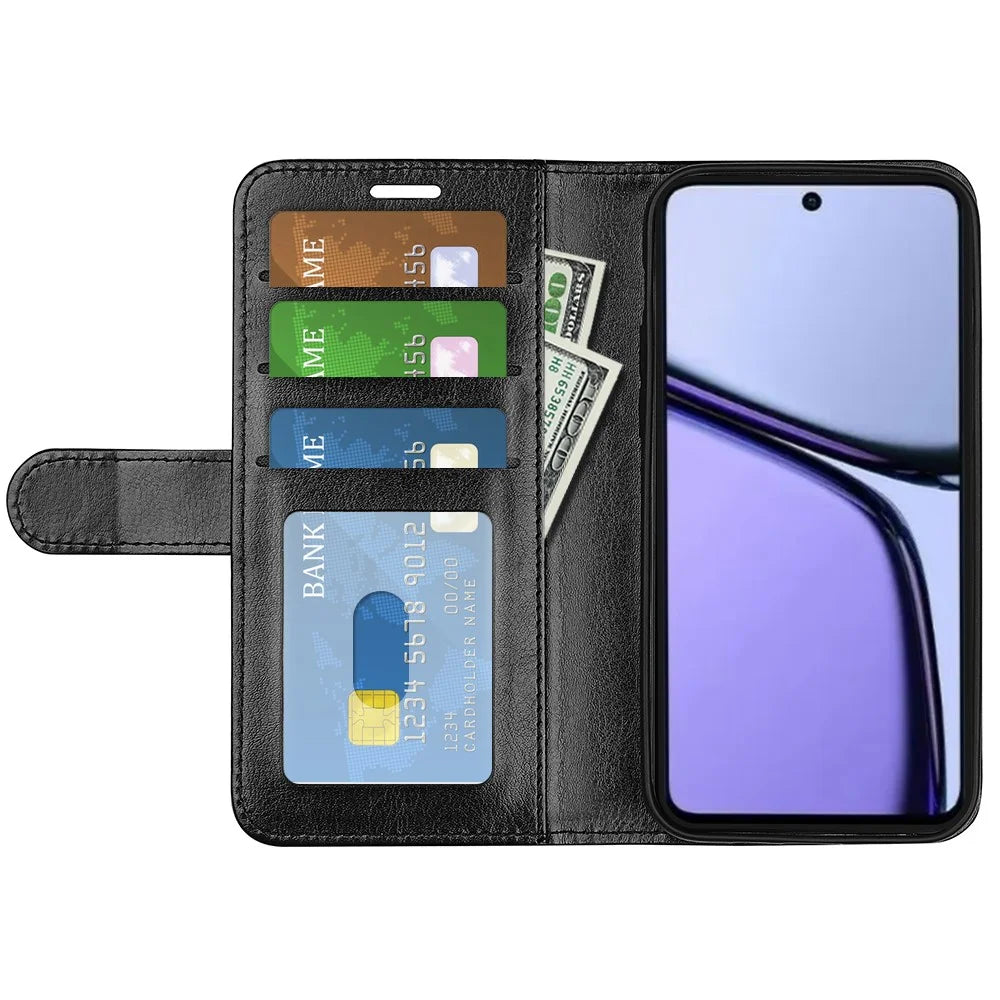For Realme C65 4G Case Crazy Horse Texture Leather Folio Cover - Black - 2