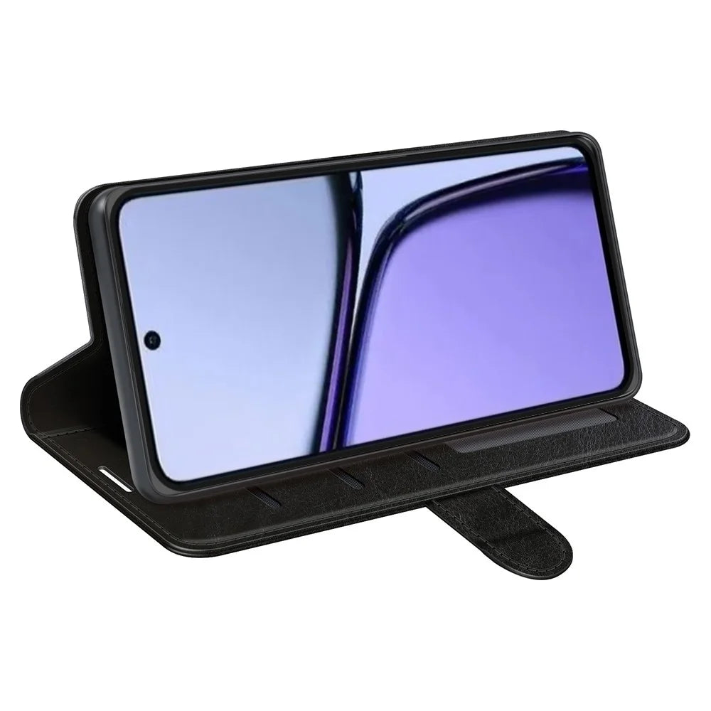 For Realme C65 4G Case Crazy Horse Texture Leather Folio Cover - Black - 3