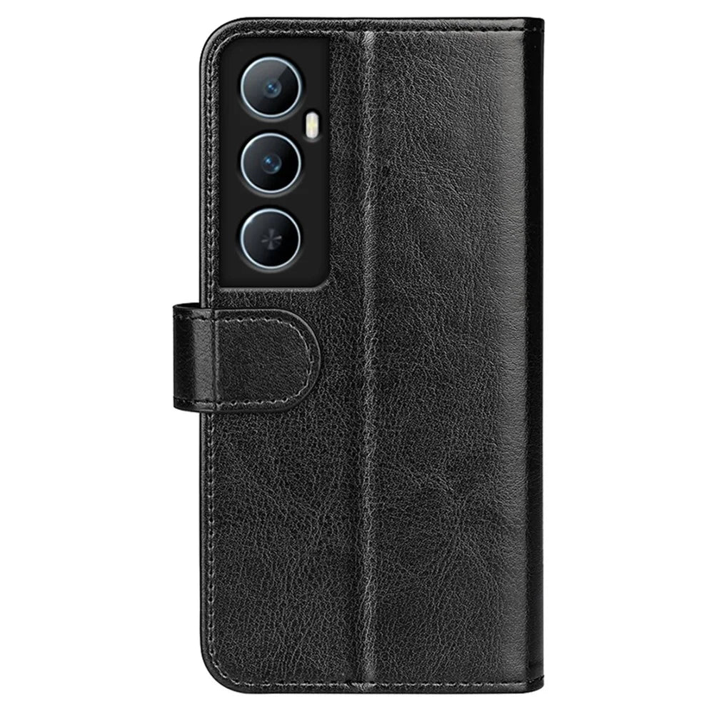 For Realme C65 4G Case Crazy Horse Texture Leather Folio Cover - Black - 7