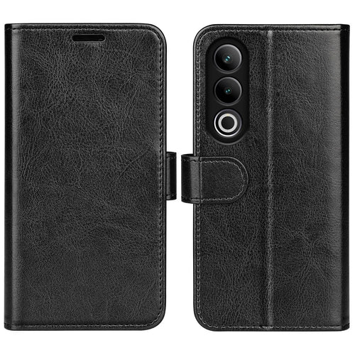 For OnePlus Ace 3V 5G Leather Case Wallet Crazy Horse Texture Folio Flip Phone Cover - Black - 1