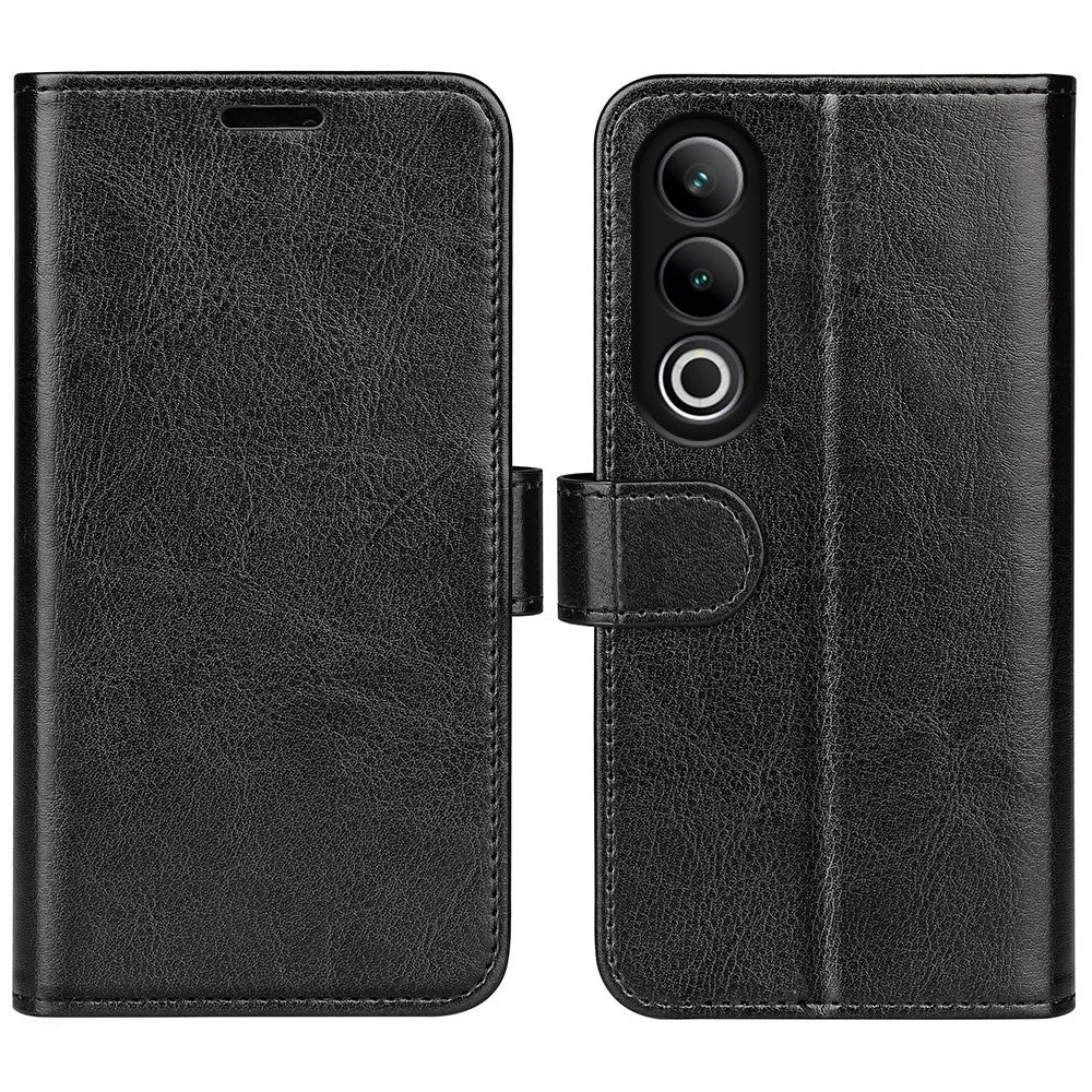 For OnePlus Ace 3V 5G Leather Case Wallet Crazy Horse Texture Folio Flip Phone Cover - Black - 1