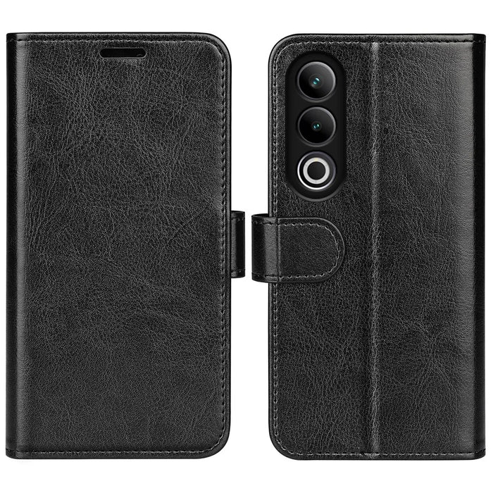 For OnePlus Ace 3V 5G Leather Case Wallet Crazy Horse Texture Folio Flip Phone Cover - Black - 1