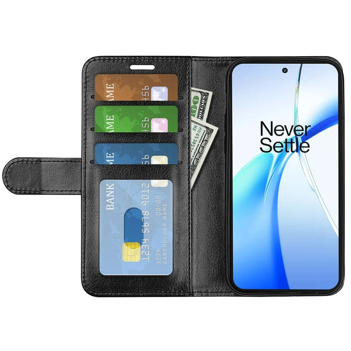 For OnePlus Ace 3V 5G Leather Case Wallet Crazy Horse Texture Folio Flip Phone Cover - Black - 2