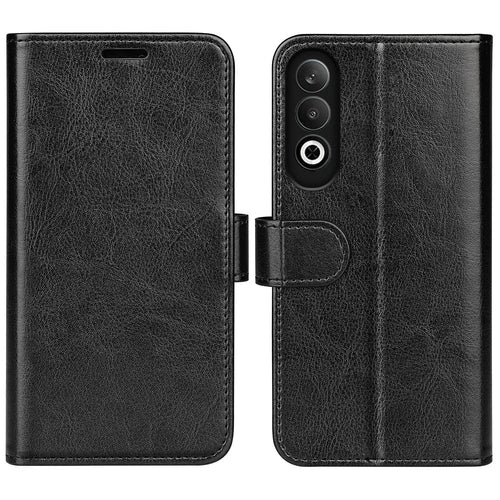 For OnePlus Nord CE4 5G / Oppo K12 Leather Case Crazy Horse Texture Folio Flip Wallet Phone Cover - Black - 1