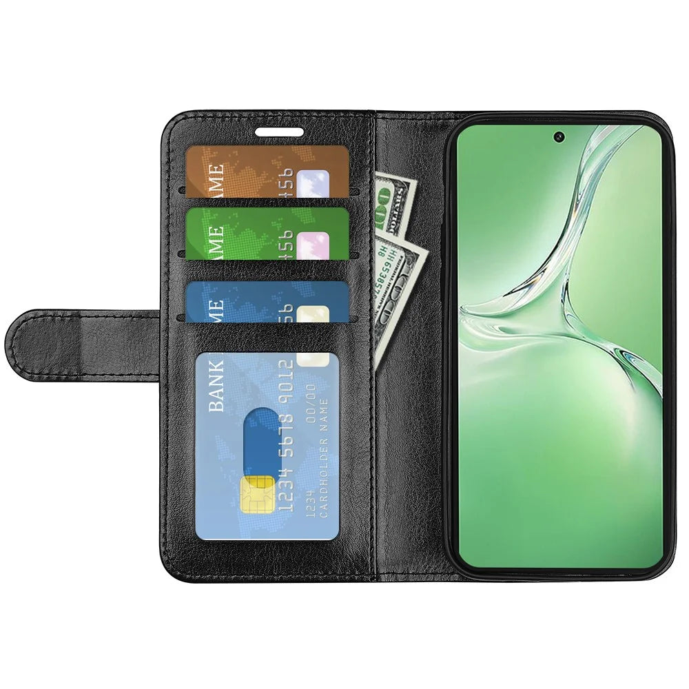 For OnePlus Nord CE4 5G / Oppo K12 Leather Case Crazy Horse Texture Folio Flip Wallet Phone Cover - Black - 2
