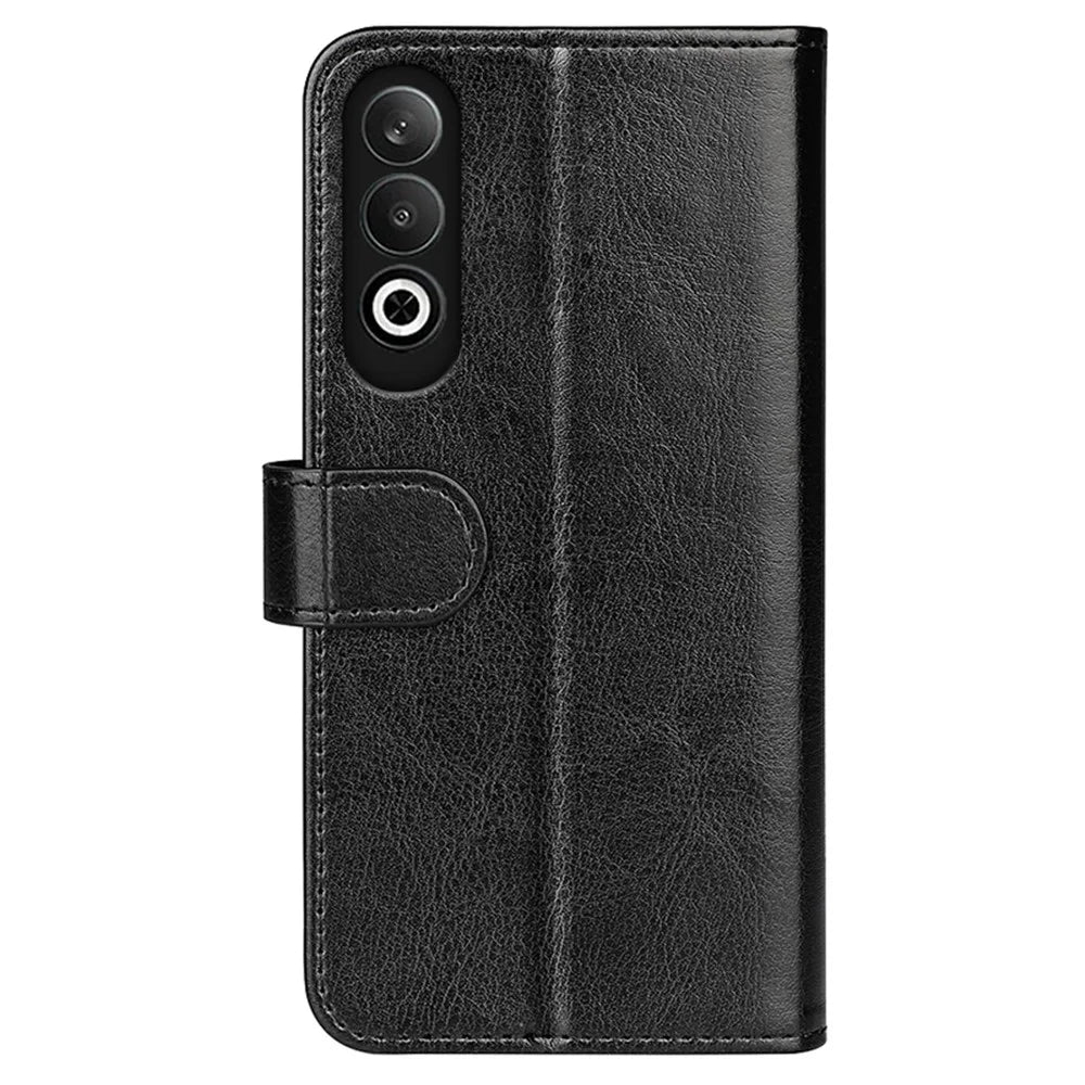 For OnePlus Nord CE4 5G / Oppo K12 Leather Case Crazy Horse Texture Folio Flip Wallet Phone Cover - Black - 7