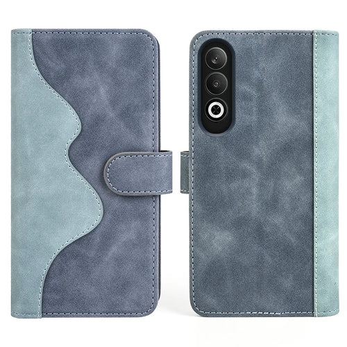 For OnePlus Nord CE4 5G / Oppo K12 Case Wallet Two-Color Splicing Leather Phone Cover - Blue - 1