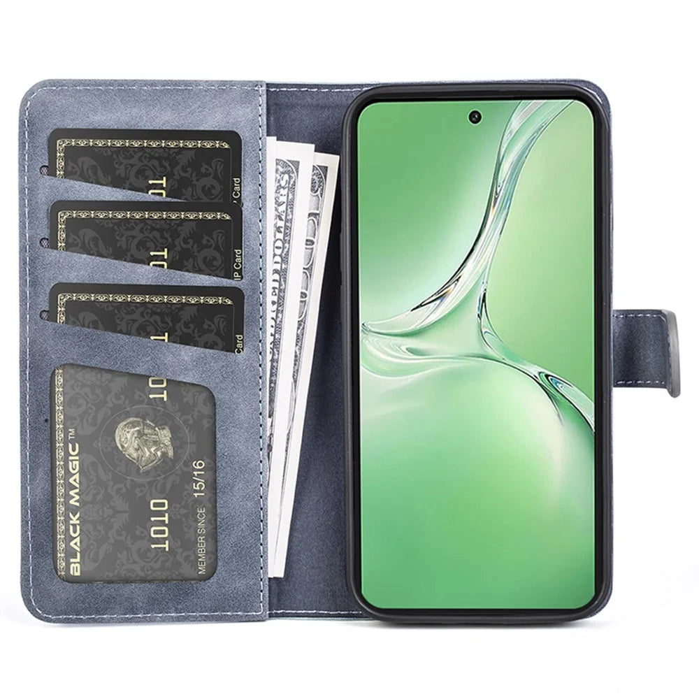 For OnePlus Nord CE4 5G / Oppo K12 Case Wallet Two-Color Splicing Leather Phone Cover - Blue - 2