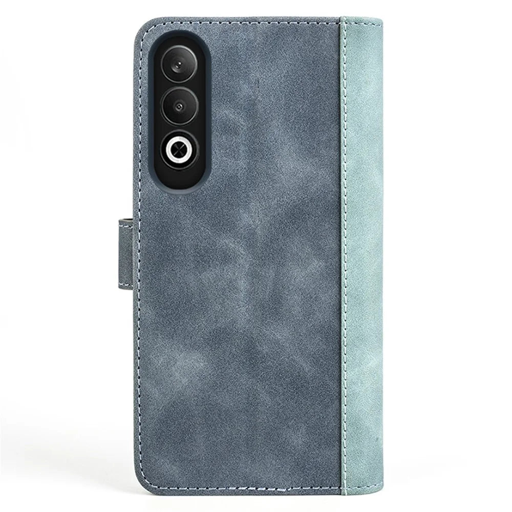 For OnePlus Nord CE4 5G / Oppo K12 Case Wallet Two-Color Splicing Leather Phone Cover - Blue - 7
