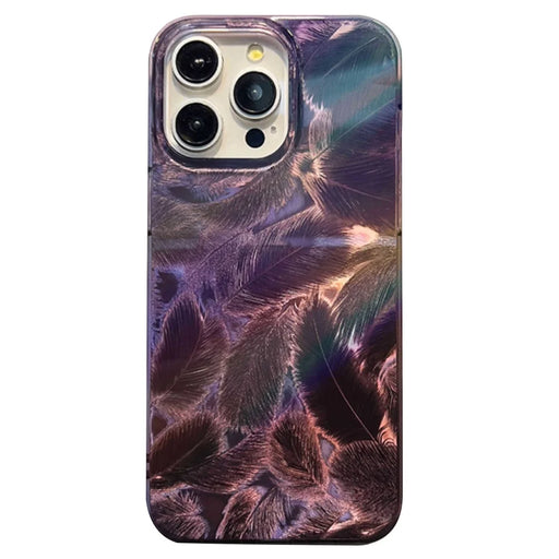 For iPhone 15 Pro Cell Phone Cases IMD Feather Pattern Anti-Scratch PC+TPU Phone Back Cover - Style A - 1