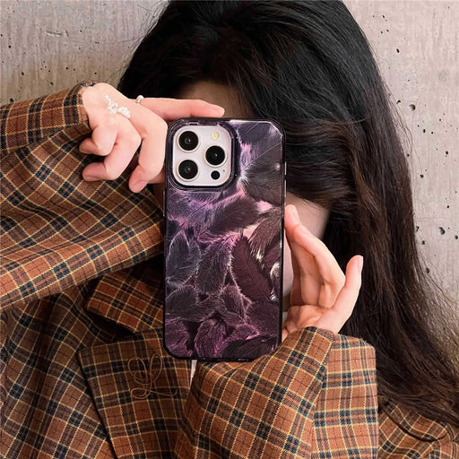 For iPhone 15 Pro Cell Phone Cases IMD Feather Pattern Anti-Scratch PC+TPU Phone Back Cover - Style A - 2