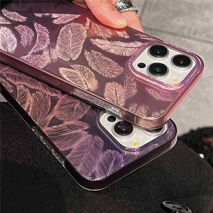 For iPhone 15 Pro Cell Phone Cases IMD Feather Pattern Anti-Scratch PC+TPU Phone Back Cover - Style A - 5