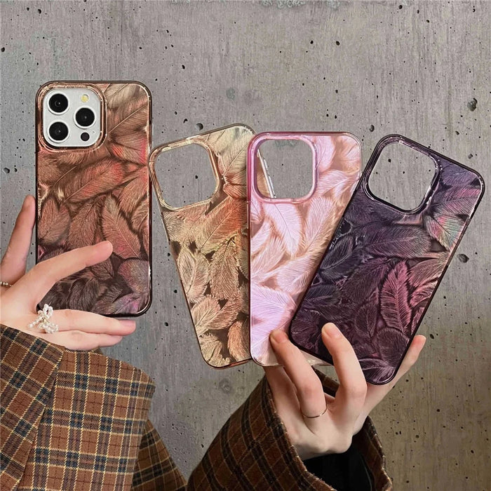 For iPhone 15 Pro Cell Phone Cases IMD Feather Pattern Anti-Scratch PC+TPU Phone Back Cover - Style A - 7