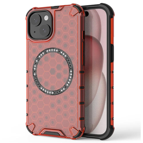 For iPhone 15 Case Honeycomb Design Magnetic TPU+PC Phone Cover - Red - 1