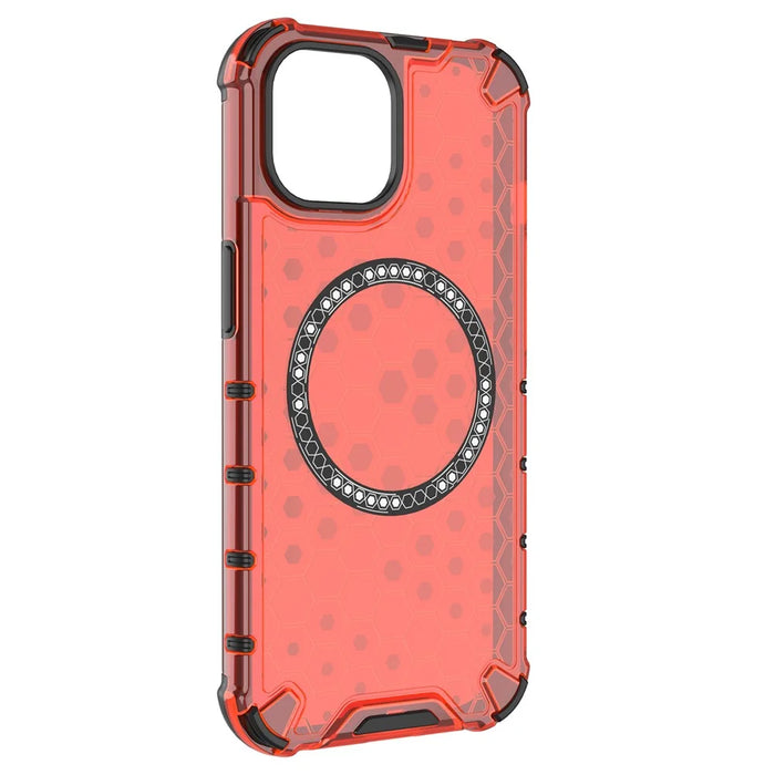 For iPhone 15 Case Honeycomb Design Magnetic TPU+PC Phone Cover - Red - 3