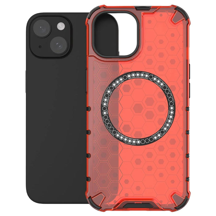 For iPhone 15 Case Honeycomb Design Magnetic TPU+PC Phone Cover - Red - 4