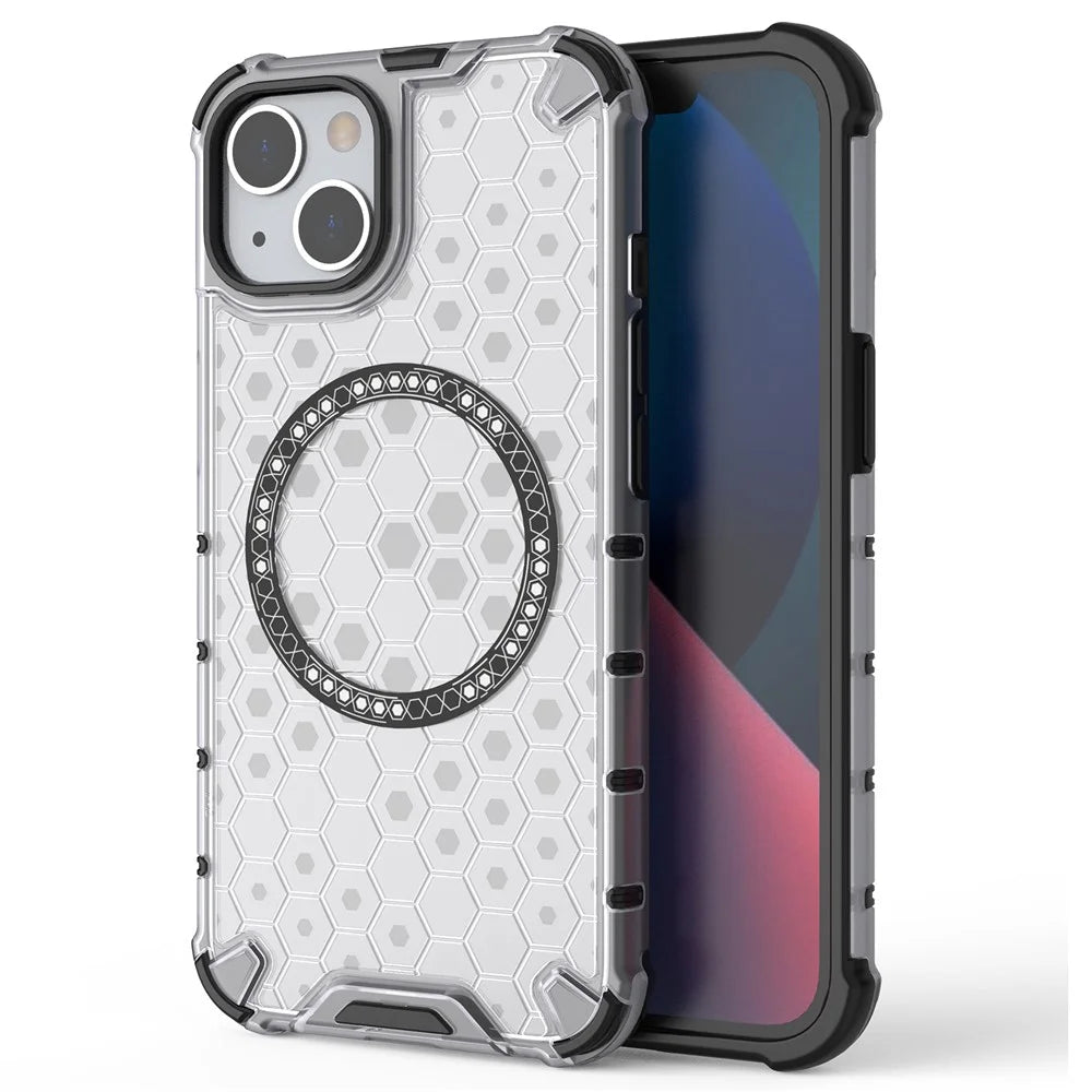 For iPhone 13 Case Compatible with MagSafe TPU+PC Honeycomb Phone Cover - Transparent - 1