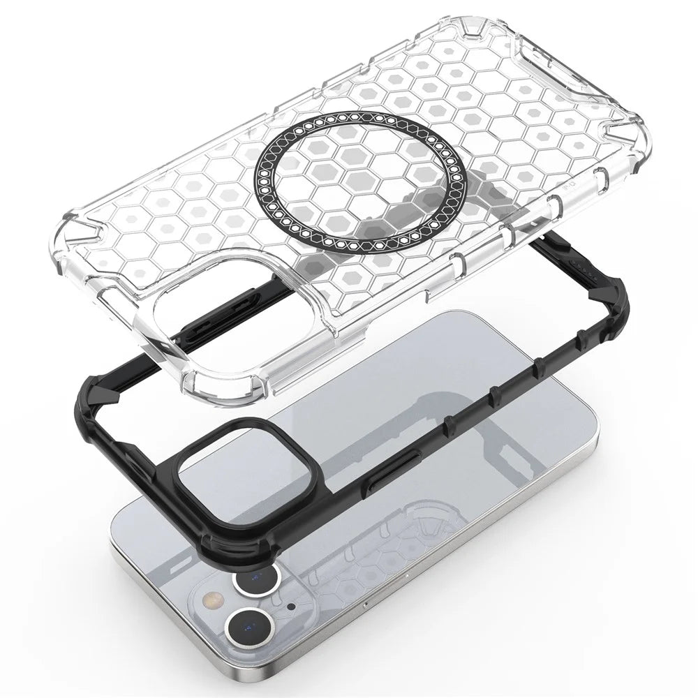 For iPhone 13 Case Compatible with MagSafe TPU+PC Honeycomb Phone Cover - Transparent - 2