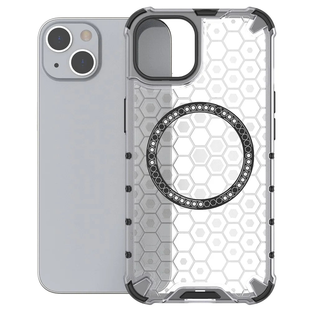 For iPhone 13 Case Compatible with MagSafe TPU+PC Honeycomb Phone Cover - Transparent - 4