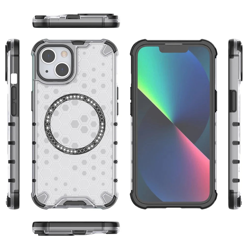 For iPhone 13 Case Compatible with MagSafe TPU+PC Honeycomb Phone Cover - Transparent - 5