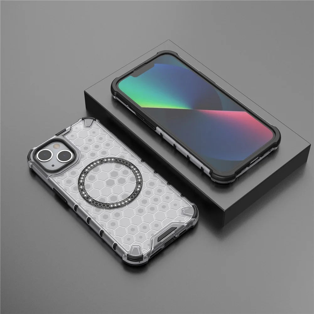 For iPhone 13 Case Compatible with MagSafe TPU+PC Honeycomb Phone Cover - Transparent - 6