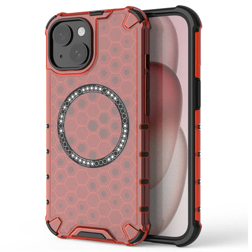 For iPhone 14 Magnetic Phone Case TPU+PC Honeycomb Design Phone Cover - Red - 1