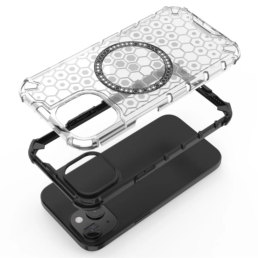 For iPhone 14 Magnetic Phone Case TPU+PC Honeycomb Design Phone Cover - Red - 2