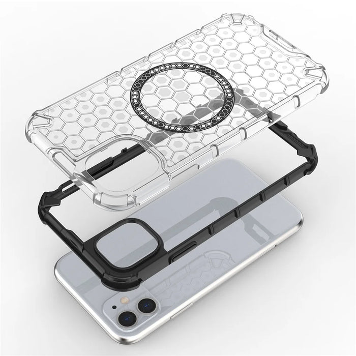 For iPhone 11 Case Compatible with MagSafe Honeycomb Design TPU+PC Phone Cover - Transparent - 2