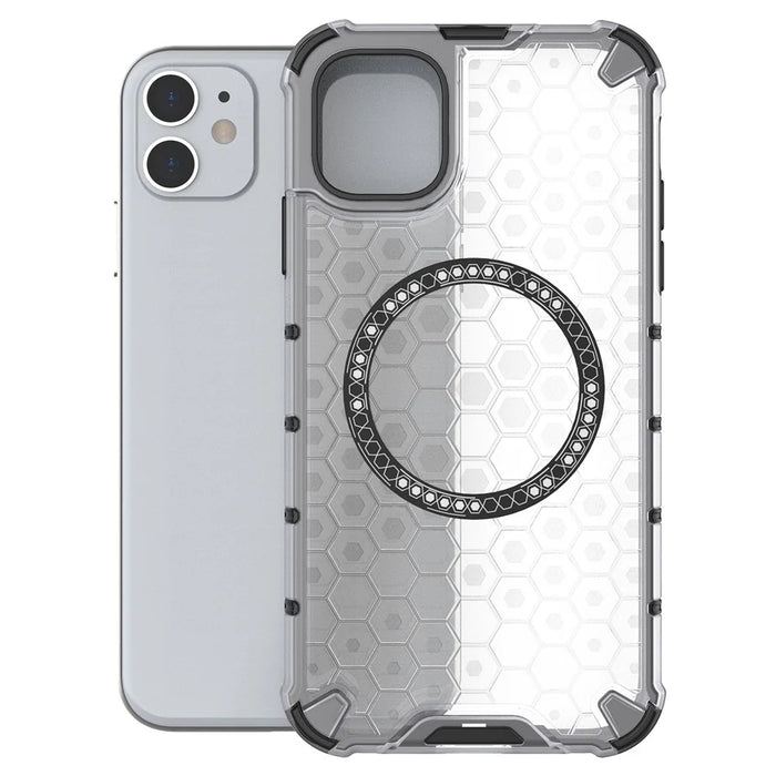 For iPhone 11 Case Compatible with MagSafe Honeycomb Design TPU+PC Phone Cover - Transparent - 4
