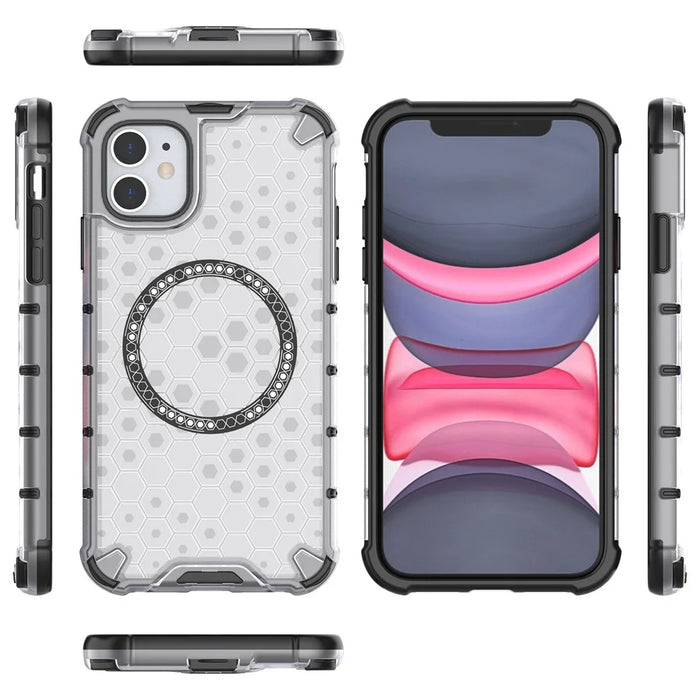 For iPhone 11 Case Compatible with MagSafe Honeycomb Design TPU+PC Phone Cover - Transparent - 5