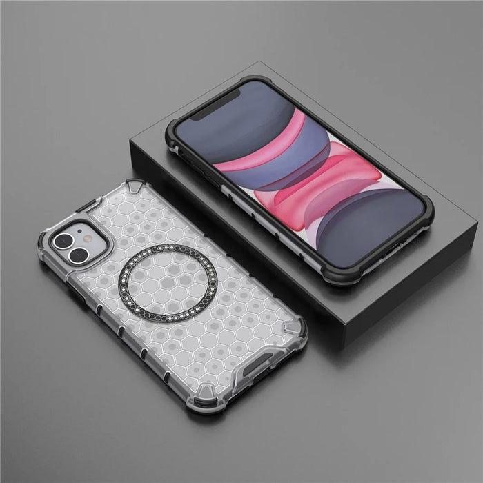 For iPhone 11 Case Compatible with MagSafe Honeycomb Design TPU+PC Phone Cover - Transparent - 6