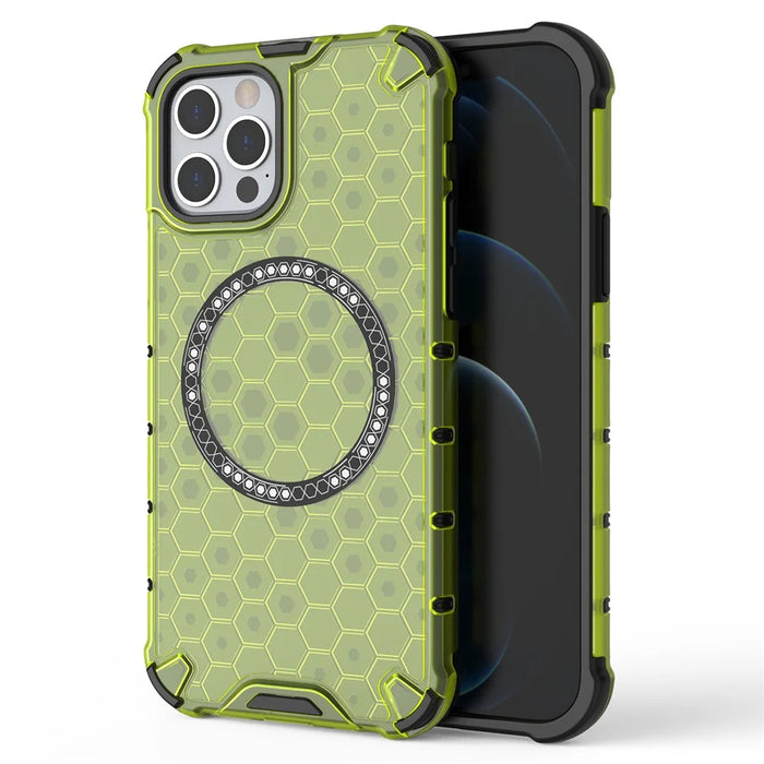 For iPhone 12 / 12 Pro Magnetic Case Honeycomb Anti-Drop TPU+PC Phone Cover - Green - 1
