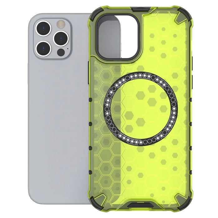 For iPhone 12 / 12 Pro Magnetic Case Honeycomb Anti-Drop TPU+PC Phone Cover - Green - 4