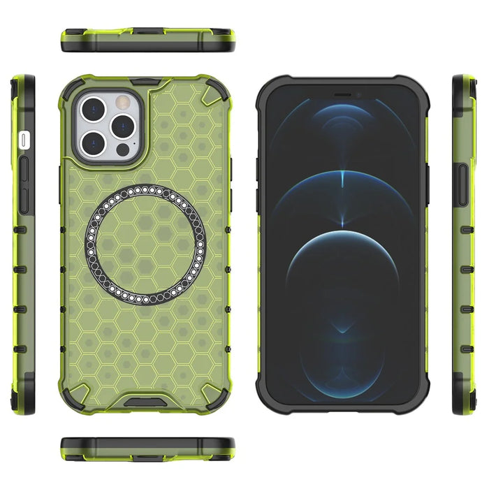 For iPhone 12 / 12 Pro Magnetic Case Honeycomb Anti-Drop TPU+PC Phone Cover - Green - 5