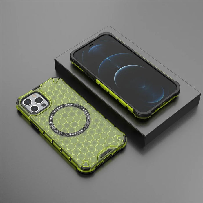 For iPhone 12 / 12 Pro Magnetic Case Honeycomb Anti-Drop TPU+PC Phone Cover - Green - 6
