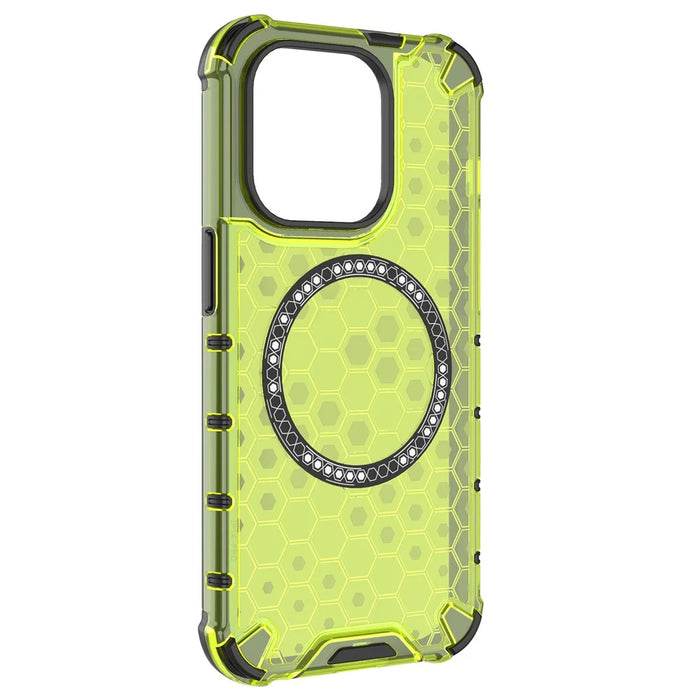 For iPhone 14 Pro Magnetic Phone Case Honeycomb Design TPU+PC Back Cover - Green - 3