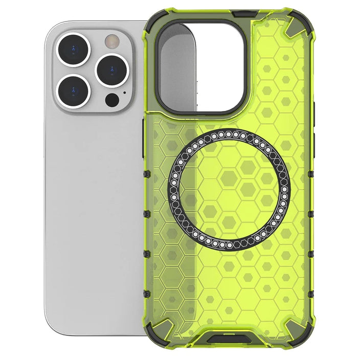 For iPhone 14 Pro Magnetic Phone Case Honeycomb Design TPU+PC Back Cover - Green - 4