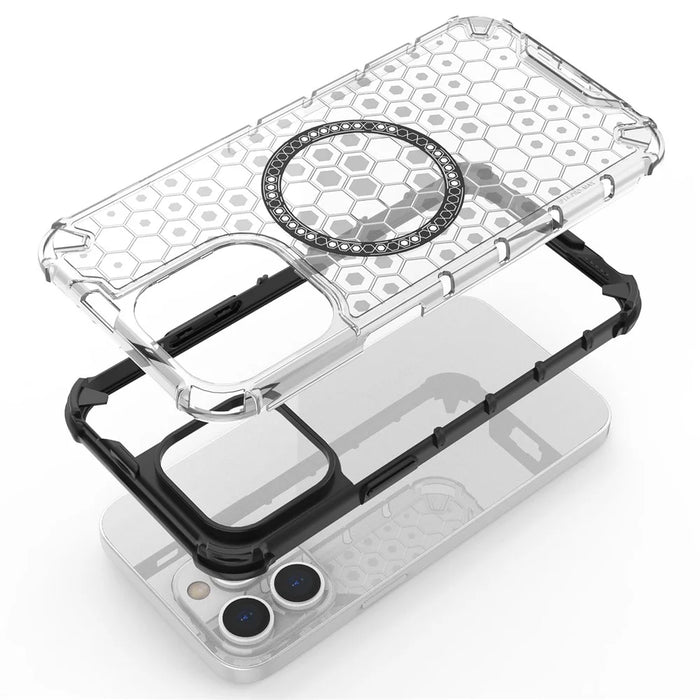 For iPhone 14 Pro Max Case Honeycomb TPU+PC Phone Cover Compatible with MagSafe - Red - 2