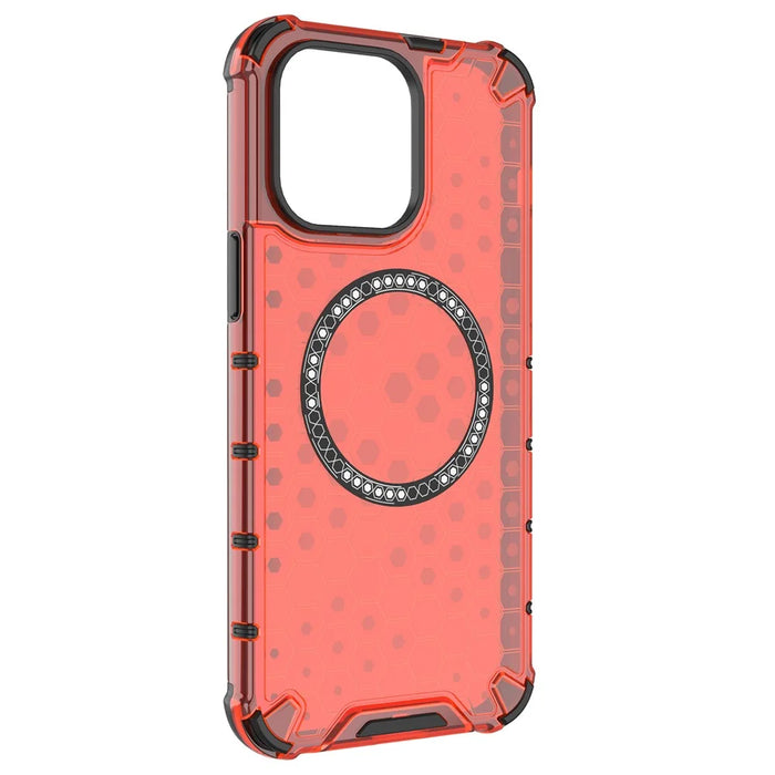 For iPhone 14 Pro Max Case Honeycomb TPU+PC Phone Cover Compatible with MagSafe - Red - 3