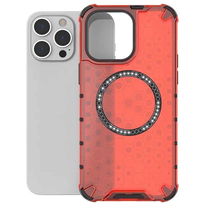 For iPhone 14 Pro Max Case Honeycomb TPU+PC Phone Cover Compatible with MagSafe - Red - 4