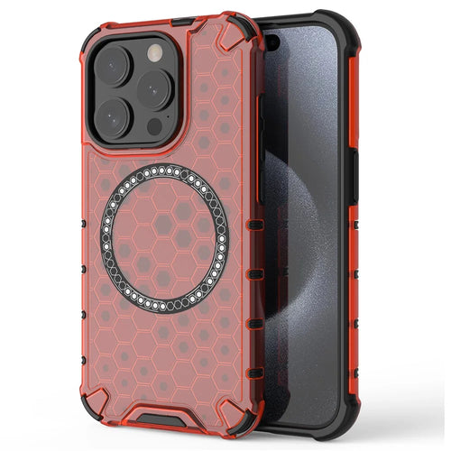 For iPhone 15 Pro Magnetic Case Honeycomb Texture TPU+PC Anti-Drop Phone Cover - Red - 1