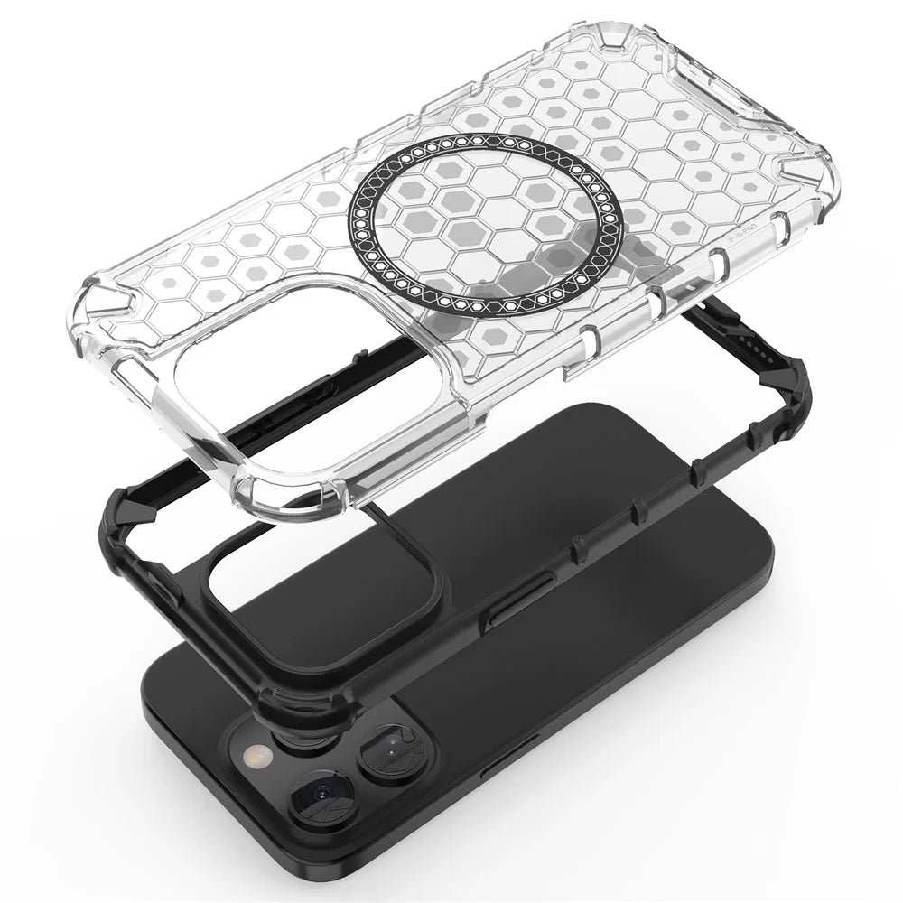 For iPhone 15 Pro Magnetic Case Honeycomb Texture TPU+PC Anti-Drop Phone Cover - Red - 2
