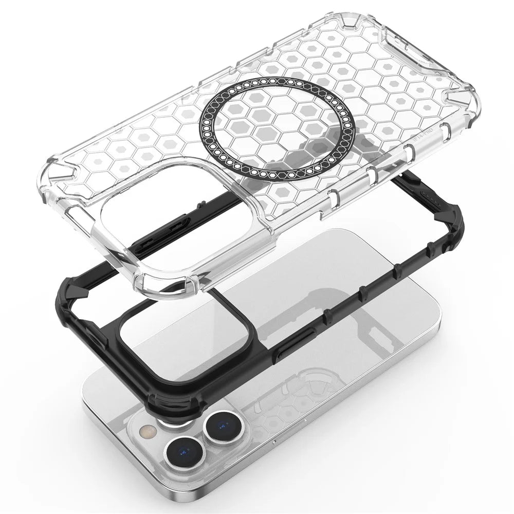 For iPhone 13 Pro Magnetic Case Honeycomb Design Thickened Corners TPU+PC Phone Cover - Green - 2