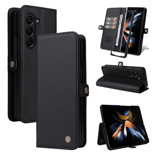 YIKATU YK- 001 for Samsung Galaxy Z Fold6 5G Case PU Leather Strong Magnetic Flip Hone Cover - Black - 1