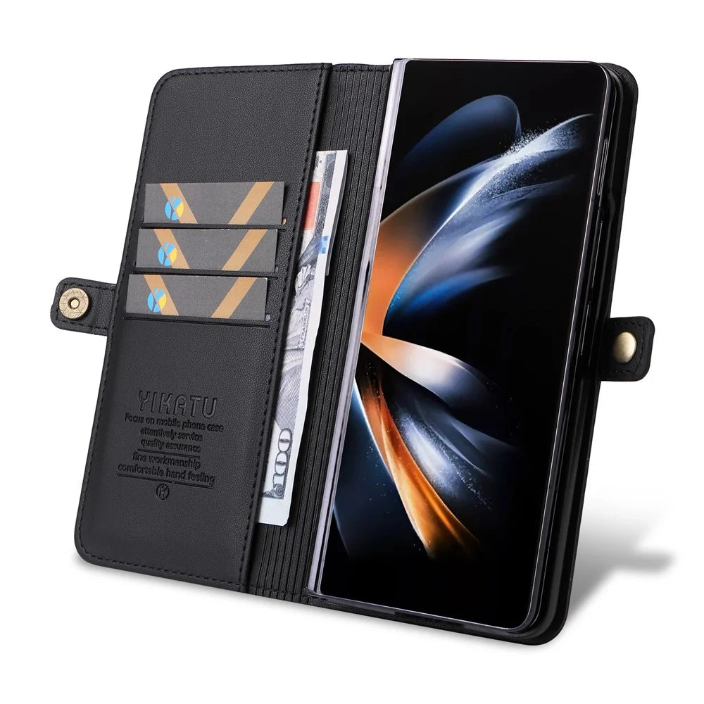 YIKATU YK- 001 for Samsung Galaxy Z Fold6 5G Case PU Leather Strong Magnetic Flip Hone Cover - Black - 5