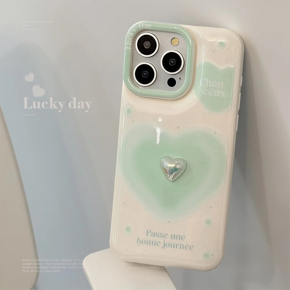 For iPhone 15 Pro Max Case Heart Art Design Soft TPU Phone Cover - White - 2