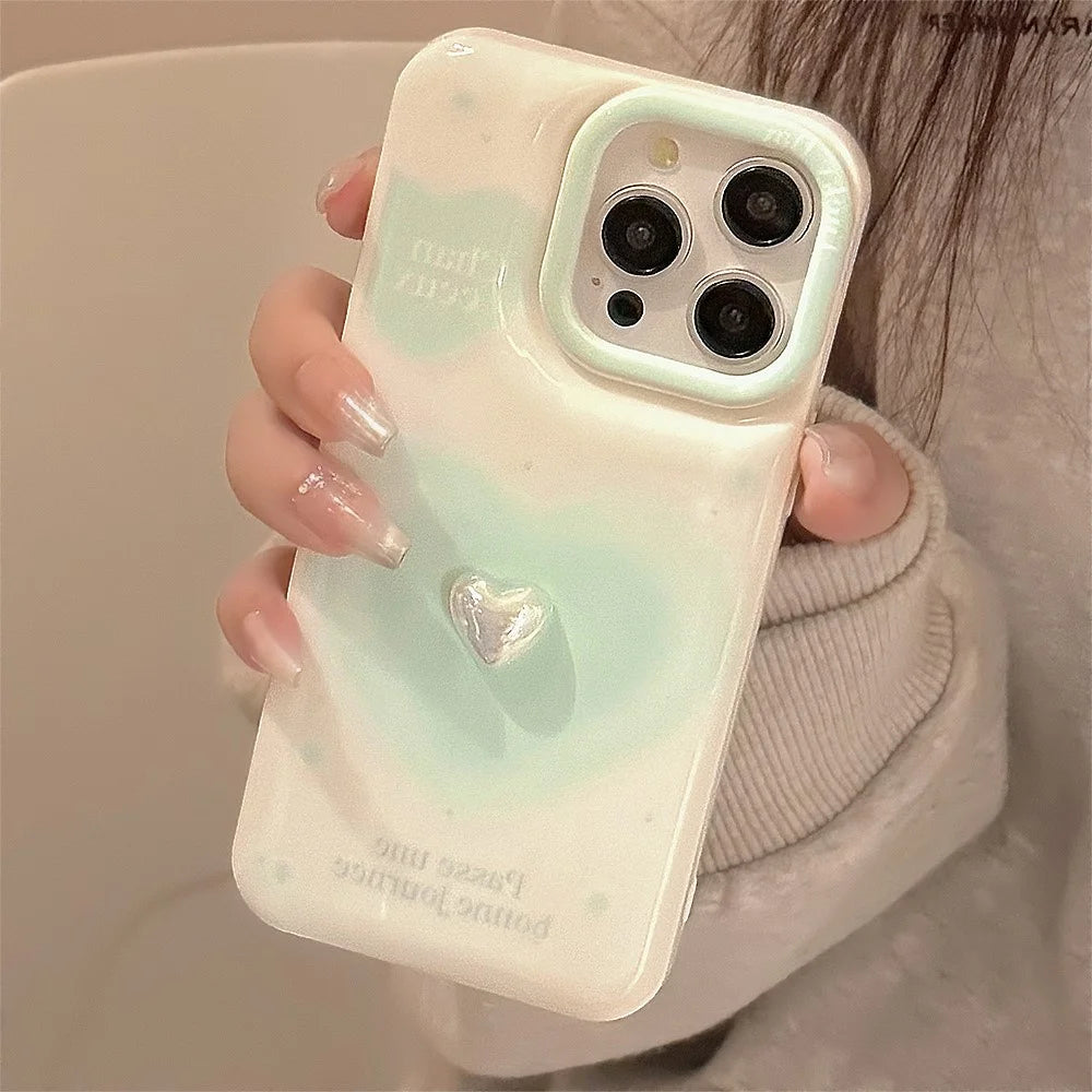 For iPhone 15 Pro Max Case Heart Art Design Soft TPU Phone Cover - White - 5